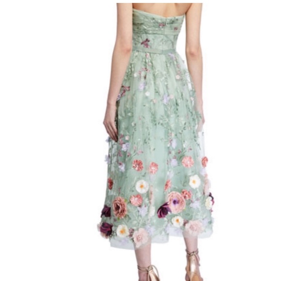 Marchesa Notte 3-D Floral Appliqué Strapless Midi Dress Rare🌸 - Picture 2 of 10